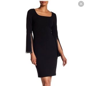 Calvin Klein Women's Square Neck Sheath with Embellished Split Sleeve